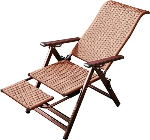 Miniatura 8 de Silla plegable de ratán, reclinable plegable con reposapiés telescópico, sillas de césped ajustables para comedor, fiesta, boda, jardín (negro)