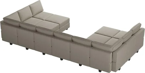 Miniatura 8 de Belffin Sofá modular de gran tamaño con tumbonas dobles en forma de U, sofá seccional reversible con almacenamiento de terciopelo gris