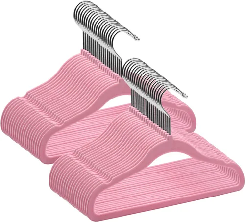 Miniatura 20 de Perchas para niños GoodtoU de terciopelo para bebé, antideslizantes, rosa, para niños pequeños y bebés, paquete de 20 perchas de ropa para bebé
