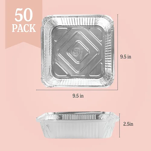 Miniatura 4 de PLASTICPRO Moldes desechables cuadrados de papel de aluminio de 8'' x 8'' x 2'' pulgadas para hornear - Utensilios de repostería perfectos