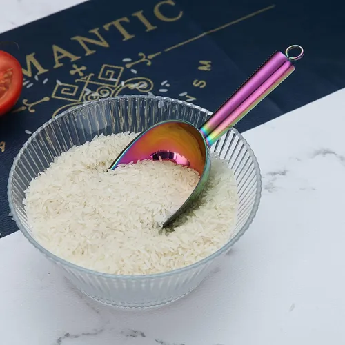 Miniatura 5 de Berglander Cuchara de hielo arcoíris de acero inoxidable de 6 onzas, titanio colorido chapado en metal para máquina de hielo, multiusos para dulces