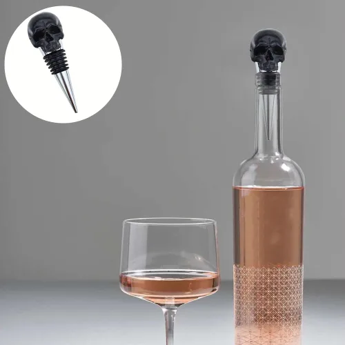 Miniatura 6 de Tapón de vino con diseño de calavera negra con lazo sellado de goma, accesorios de regalo para bar, boda, banquete, fiesta, vino, champán, amantes