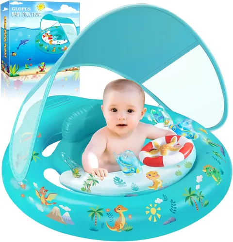 Flotador de piscina para bebé con dosel de protección solar UPF50+, flotadores inflables para piscina de niños con consola de juego para bebé de 6 a