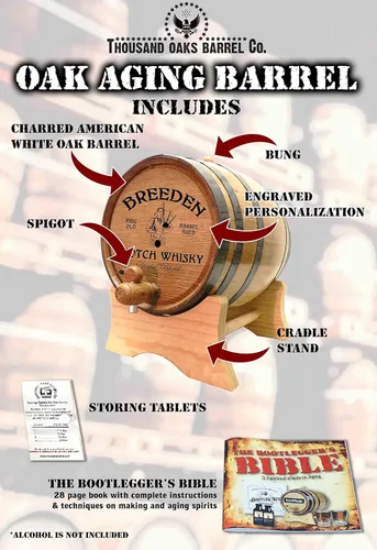 Miniatura 6 de Thousand Oaks Barrel Co. Barril personalizado de roble blanco americano de 3 litros con soporte, tapón y espita – Para el cervecero casero