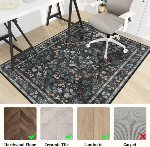 Miniatura 3 de chakme Tapete para suelo de madera dura con respaldo antideslizante para usar con escritorios de computadora/sillas deslizantes de oficina, lavable