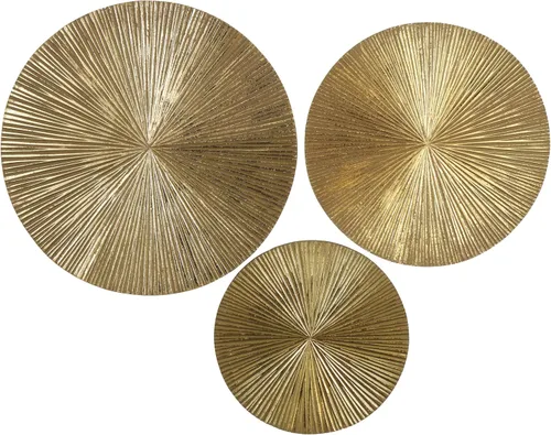CosmoLiving by Cosmopolitan Placa de madera para decoración de pared para el hogar, escultura radial tallada, juego de 3 arte de pared de 24 Dorado
