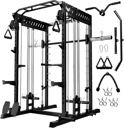 Miniatura 25 de JELENS M21 - Máquina Smith, jaula de potencia multifunción con sistema de cruce de cable de polea doble, banco de sentadillas todo en uno de 907 kg