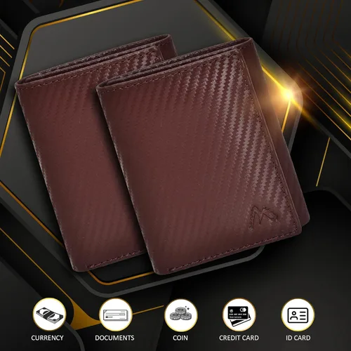 Miniatura 10 de Cartera de cuero RFID hecha a mano para hombres, elegante cartera de bolsillo frontal triple con 2 ranuras para identificación y 9 tarjetas, Negro