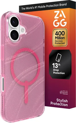 Miniatura 22 de ZAGG Milan Snap Case - Funda para iPhone 16 Plus, purpurina rosa, compatible con MagSafe, protección contra caídas de 13 pies, materiales Destellos
