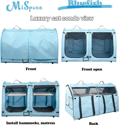 Miniatura 5 de Mispace - Jaula/Casa portátil para gatos con doble compartimento de exhibición, fácil de plegar y transportar, cómoda jaula de viaje para cachorros