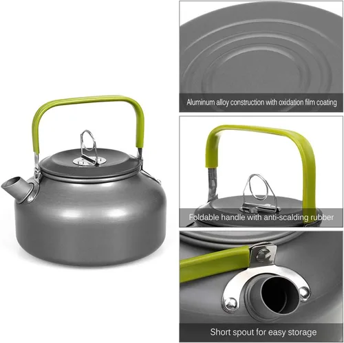 Miniatura 2 de LIXADA Hervidor de camping 0.8L/1.2L/1.6L para agua hirviendo, tetera de té tetera de aleación de aluminio con mango de silicona bolsa de transporte
