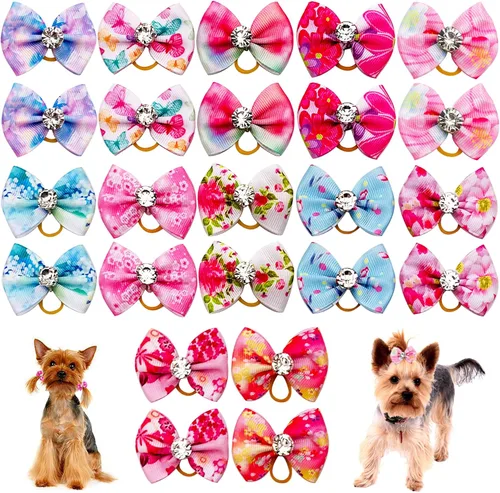 Miniatura 8 de 24 unids/12 pares de lazos para el pelo de perro con banda de goma, patrón de animales marinos de verano para niña, macho, hembra, pequeño, mediano