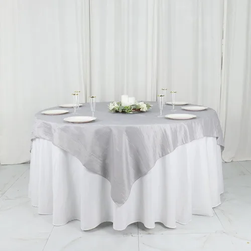 Miniatura 18 de Tableclothsfactory Mantel cuadrado de tafetán arrugado de acordeón beige de 72 x 72 pulgadas
