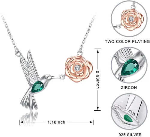 Miniatura 6 de Bolelis Collares de colibrí de plata de ley con colgante de colibrí adornado con circonita brillante, joyería de animales, regalos para el día