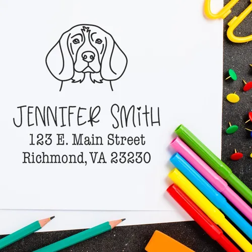 Miniatura 16 de Sello de dirección personalizado Basset Hound – Sello personalizable con nombre y dirección para sobres, ideal para amantes de los perros