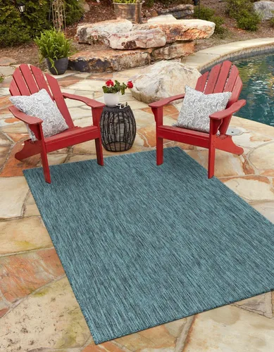 Miniatura 105 de Unique Loom Collection Alfombra de Área Plana Casual de Transición Sólida Jaspeada para Interiores/Exteriores (Pasillo 2' x 6' 1", Azul/Azul Marino)