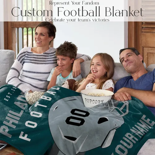 Miniatura 130 de Manta personalizada para fanáticos del fútbol americano – Se envía al día siguiente – Hecha en Estados Unidos – Manta de vellón personalizada