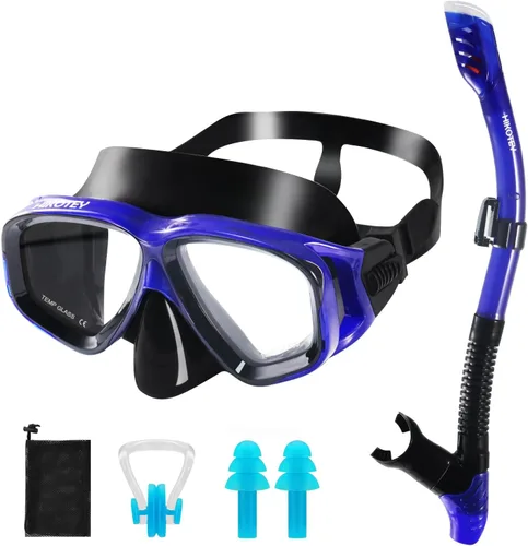 Miniatura 9 de Juego de esnórquel para adultos, juego de máscara de esnórquel de secado completo para adultos, protección antivaho, unisex, vista panorámica HD