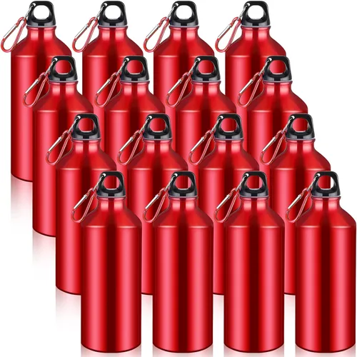 CHENGU Paquete de 16 botellas de agua de aluminio de 20 onzas, botellas de agua reutilizables en blanco, botella de aluminio ligera, botella de Rojo
