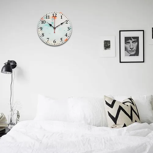 Miniatura 4 de Relojes de pared de madera de 12 pulgadas con piedra de mármol blanco, relojes de pared para interiores, sin tictac, dibujo de números arábigos