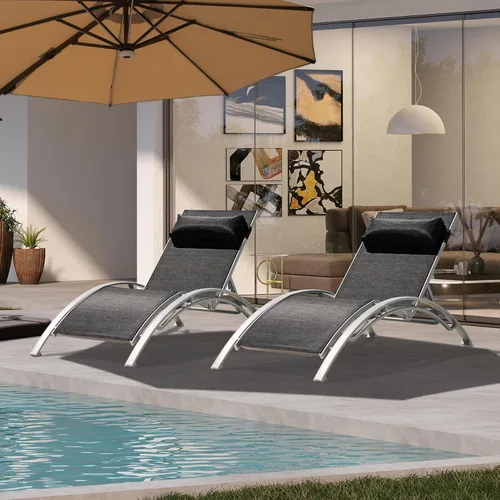 Miniatura 8 de Domi - Juego de 2 sillas de piscina, tumbona para exteriores con mesa auxiliar, silla reclinable ajustable de aluminio para terraza, piscina, playa