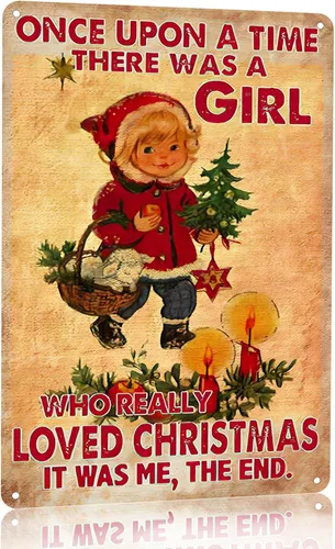 Joyline Regalos para Mujeres y Niñas, Letrero Rústico de Navidad "Just A Girl Who Loved Christmas", Letrero Gracioso de Lata para Hogar, Cocina de