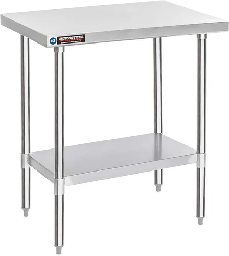 DuraSteel Mesa de trabajo de acero inoxidable de 30 x 36 pulgadas, mesa de metal de preparación comercial NSF, soporte para horno de pizza al aire