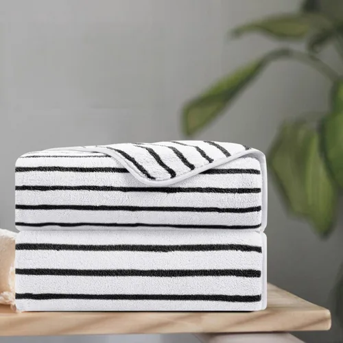 Miniatura 10 de Juego de 8 toallas de baño grandes a rayas estilo cabana color verde militar - Sábana de baño extragrande - 2 toallas de baño, 2 toallas de mano, 4