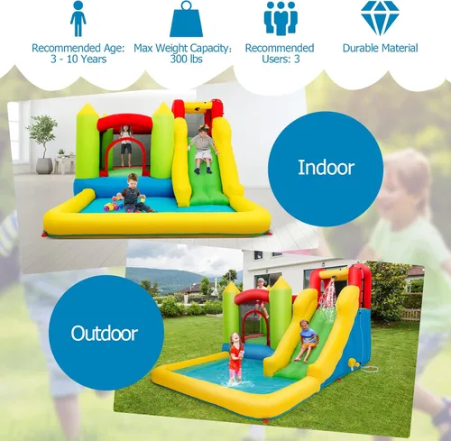 Miniatura 5 de OLAKIDS Tobogán acuático inflable, 4 en 1 casa de rebote para niños, parque acuático con área de salto de tobogán, pared de escalada, carrera