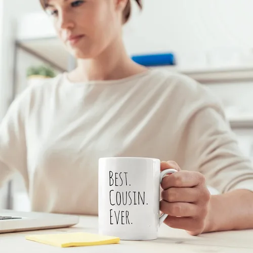Miniatura 4 de Panvola Taza de café con texto en inglés "Best Cousin Ever", regalos para mujeres y hombres de la tía, tío, familia, reunión, vasos de cerámica, 11