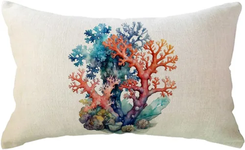 Miniatura 10 de ULOVE LOVE YOURSELF Funda de almohada de acuarela coral con diseño de planta de follaje de árbol de mar, océano náutico, playa, casa, fundas