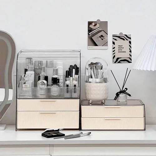 Miniatura 3 de Caja Organizadora de Almacenamiento de Maquillaje Grande, Vitrinas de Cosméticos a Prueba de Polvo y Resistente al Agua, Organizador de Cosméticos