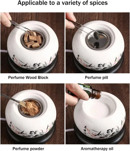 Miniatura 4 de Quemador de incienso eléctrico con temporizador, quemador de fragancia de cerámica de temperatura ajustable, difusor de aceite perfumado de resina