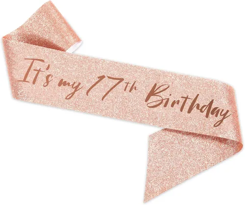 Miniatura 2 de BRT Bearingshui Faja y corona de tiara de oro rosa para cumpleaños número 17, regalo para niñas, suministros de recuerdo de fiesta de cumpleaños
