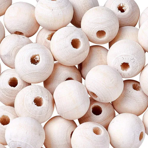Miniatura 12 de Mega Pet 50 cuentas espaciadoras de madera natural sin terminar de 0.394 in (0.4 pulgadas), bolas redondas de madera sueltas para manualidades