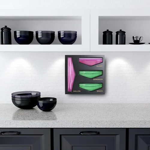 Miniatura 4 de Organizador de almacenamiento de bolsas de bambú para cajón de cocina, organizador de bolsas, compatible con bolsas de varios tamaños de galón, Negro