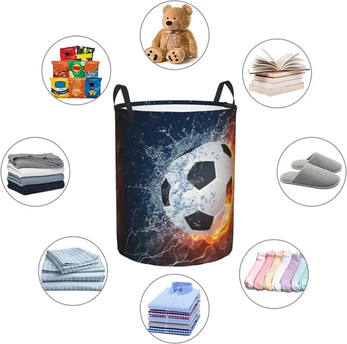 Miniatura 5 de Balón de fútbol redondo en fuego y agua cesta de lavandería deportiva cesta de almacenamiento de fútbol juguetes organizador de ropa para el hogar