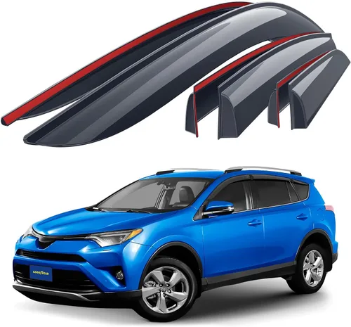 Goodyear Deflectores de ventana inastillables para Toyota RAV4 2013-2018, protectores de lluvia con cinta, viseras de ventana, visera deflector de