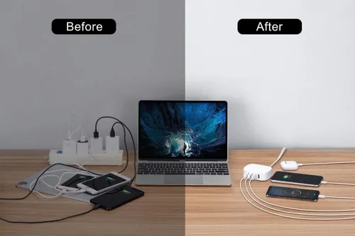 Miniatura 2 de Estación de carga USB de 4 puertos – BULL Bloque de cargador USB múltiple, cable de carga de pared blanco de 6 pies para múltiples dispositivos
