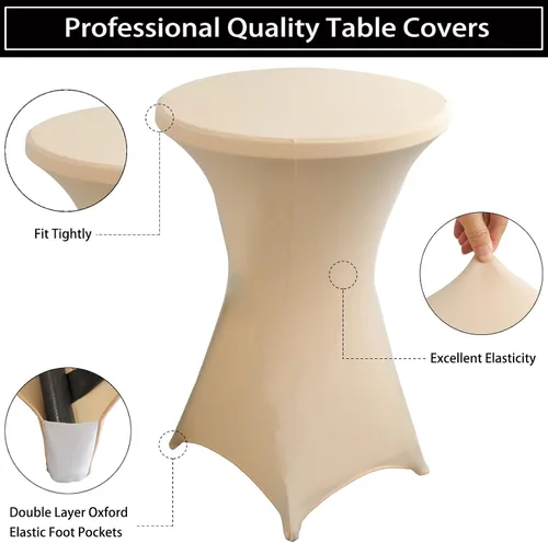 Miniatura 5 de Paquete de 2 Fundas para Mesa de Cóctel de Spandex Champán de 32x43 Pulgadas, Mantel de Cóctel Redondo Elástico, Funda de Mesa Highboy Ajustada