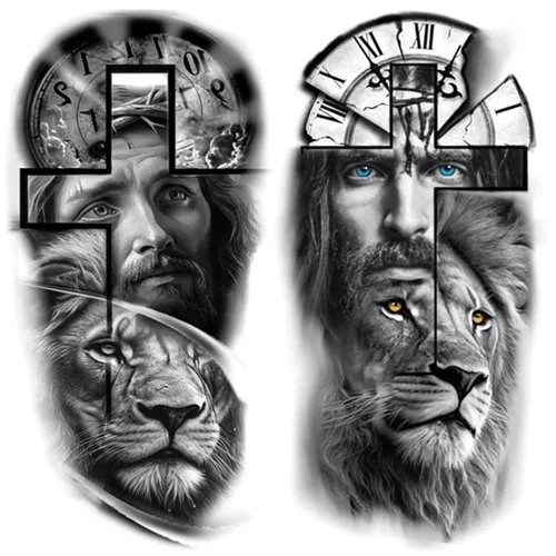 Miniatura 10 de 2 hojas de tatuajes temporales con cruz y luna de Jesús para adultos, espirituales religiosos, tatuajes falsos realistas, nebulosa galaxia en blanco