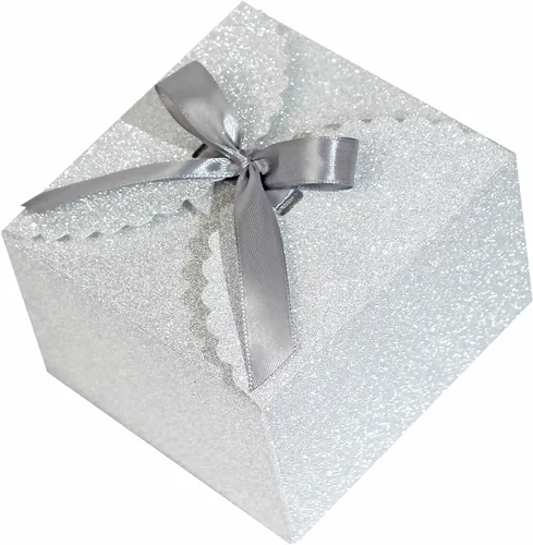 WEWILUCK Cajas de regalo plateadas con purpurina, 10 cajas de regalo pequeñas con tapas a granel para bodas, fiestas, cumpleaños, día de San