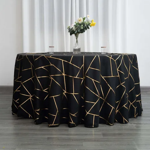 Miniatura 5 de Efavormart - Mantel redondo de poliéster de 120 pulgadas con patrón geométrico dorado Negro