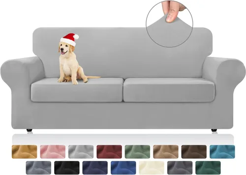 Miniatura 16 de KEKUOU 4 piezas de fundas elásticas para sofá de 3 cojines, fundas para sofá para mascotas, fundas para sofá lavables, suaves y elásticas, protector