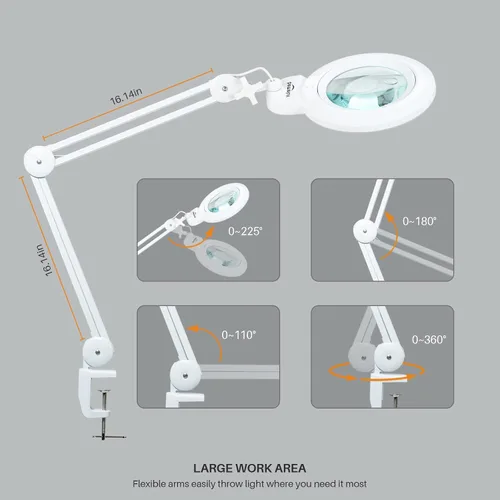 Miniatura 2 de Bifocals - Lámpara de escritorio con aumento con abrazadera, 5 dioptrías con 20 dioptrías, lente desmontable de 6 pulgadas y 120 luces LED, 3 modos