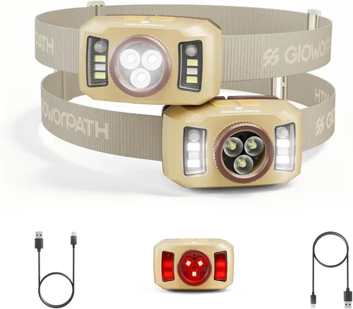 Miniatura 9 de Linterna frontal recargable mejorada, linterna ultra brillante con luz blanca y roja, luces frontales con sensor de movimiento para la frente