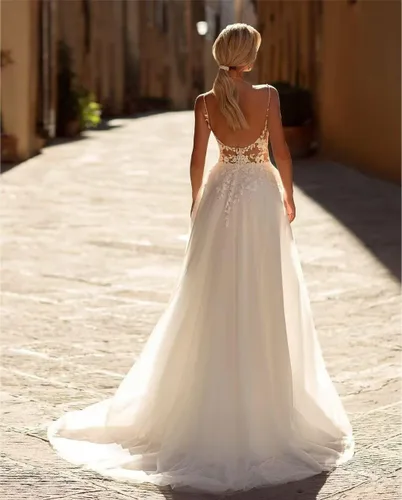 Miniatura 51 de Vestido de novia formal sin tirantes con encaje, largo de sirena para mujer 2019 WD162