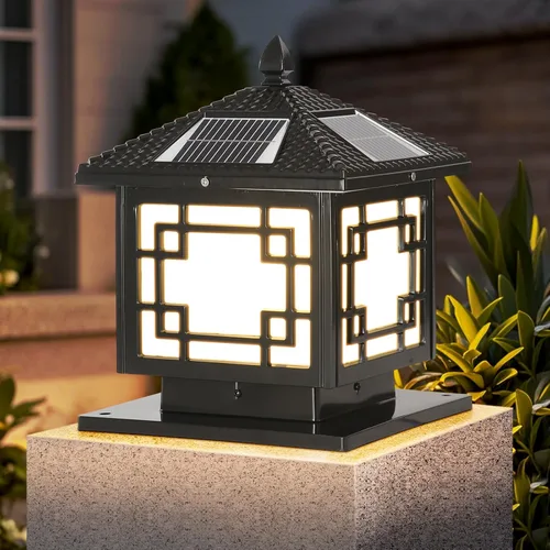 SLAWA Farol de Iluminación Solar de 9.8 Pulgadas para Exteriores, Luz para Tapas de Postes con Lámpara de Columna LED Alimentada por Energía Solar,