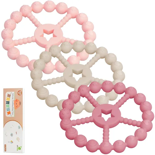 Miniatura 9 de Juguetes de dentición para bebés de 0 a 6 meses, paquete de 3 juguetes mordedores con anillo, esenciales para bebés recién nacidos, juguetes