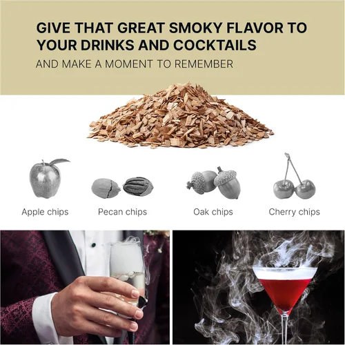 Miniatura 5 de Virutas de madera para ahumar cócteles – Roble, Pecana, Cereza, Virutas de madera de manzana para ahumar cóctel – Chips de ahumar para whisky